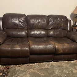 Brown Leather Sofa and Loveseat 