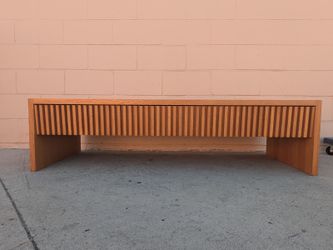 Modern Oak Wood Slatted Low Console Table