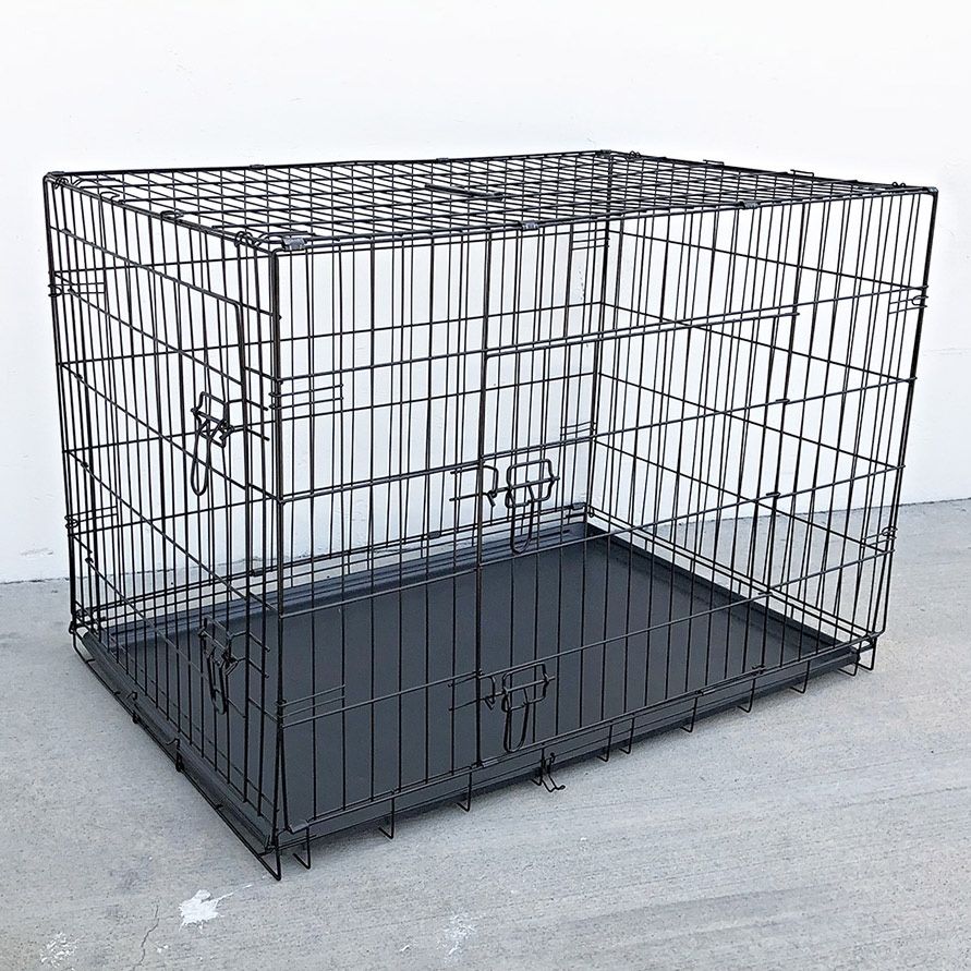 (NEW) $55 Folding 42” Dog Cage 2 Door Pet Crate Kennel w/ Tray 42”x27”x30”