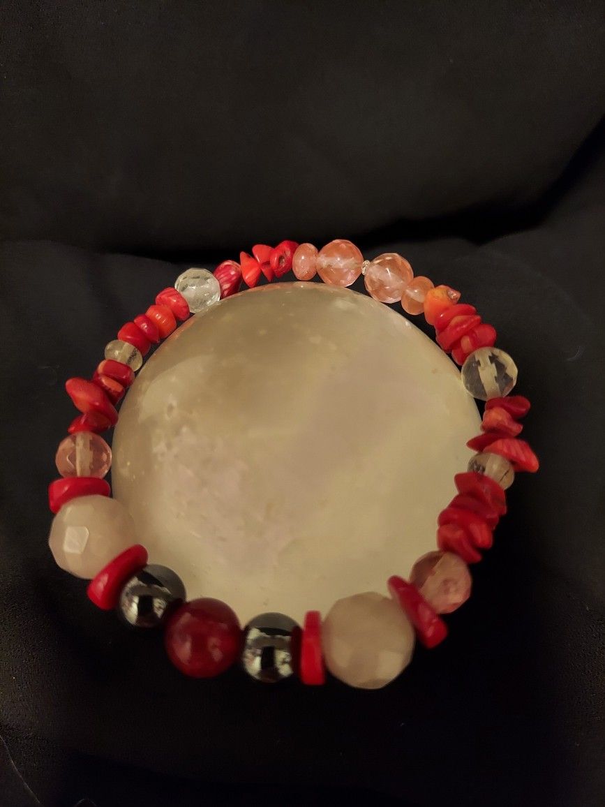 Rose Quartz And Fire Agate Healing Bracelet