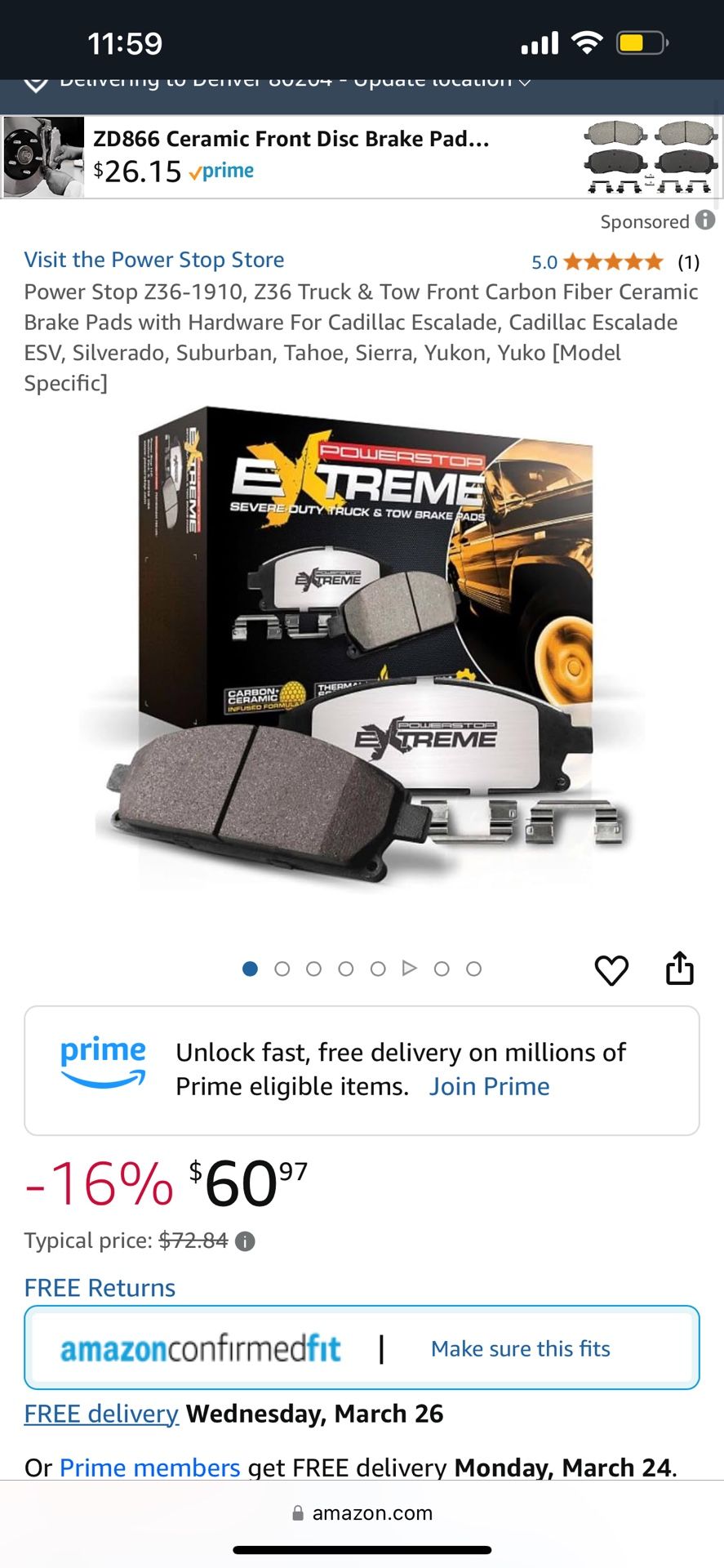 Front Brake Pads, Powerstop Z36 1910