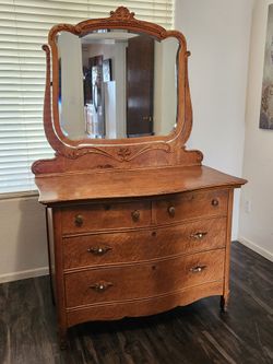 Rare Bird's Eye Maple Antique Wood Dresser