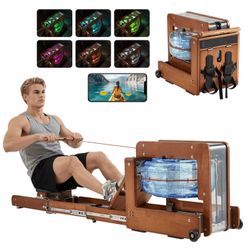 Bezliving Foldable Water Rowing Machine with Touchscreen, Dual Resistance, No-Install Drawer Design, Kinomap Compatible, 350 lbs Capacity $180  📍 War