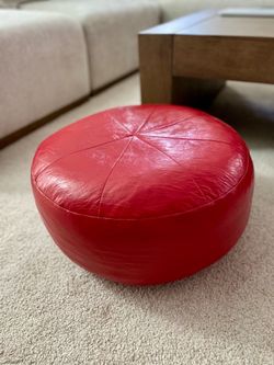 Red Faux Leather Pouf