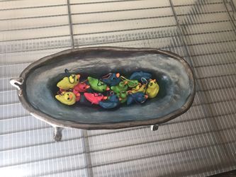 Handmade Air-Dry Clay Ducky Stitch Marker Set + Bathtub Holder
