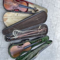 Lot of Old Violins, Violin Parts, Bows, and Supplies