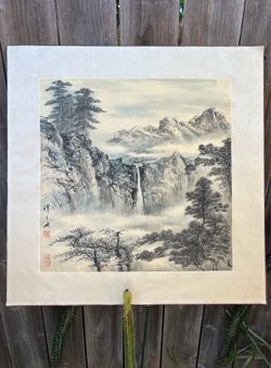 Antique Chinese China Shan Shui Ink Landscape Waterfall Large Vintage Art