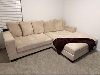 Beige Corduroy Sectional Sofa with Chaise 102”