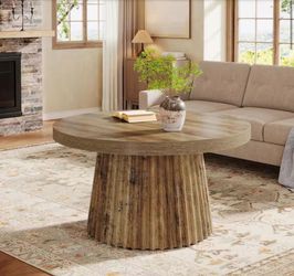 BYBLIGHT Allan 31.5 in. Brown Round Wood Coffee Table