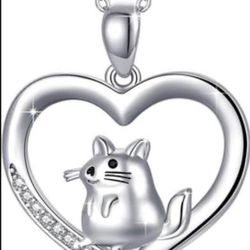 Brandnew Mouse Necklace Rat Necklace S925 Sterling Silver Jewelry Animal Forever Love Heart Pendant