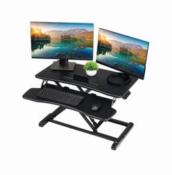 TechOrbits Standing Desk Converter-32-inch Height Adjustable, MDF Wood, Sit Riser-Black, 32"