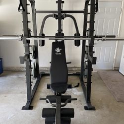Vesta Fitness Smith Machine 2001 w/Bench Attachment | 230lb Bumpers Weights | 7ft Olympic Bar | Fitness | Gym Equipment | FREE DELIVERY🚚 