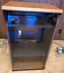 Vintage Wood Stereo Cabinet with Glass Door & Lift Top