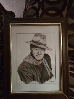 Vintage Rare Framed Print  Of John Wayne By Larry Bees 