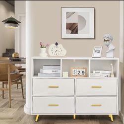 WHOLESALE  41.7” Dresser with 4 Drawers & 3 Cubby Shelves, Modern Storage Cabinet for Bedroom
