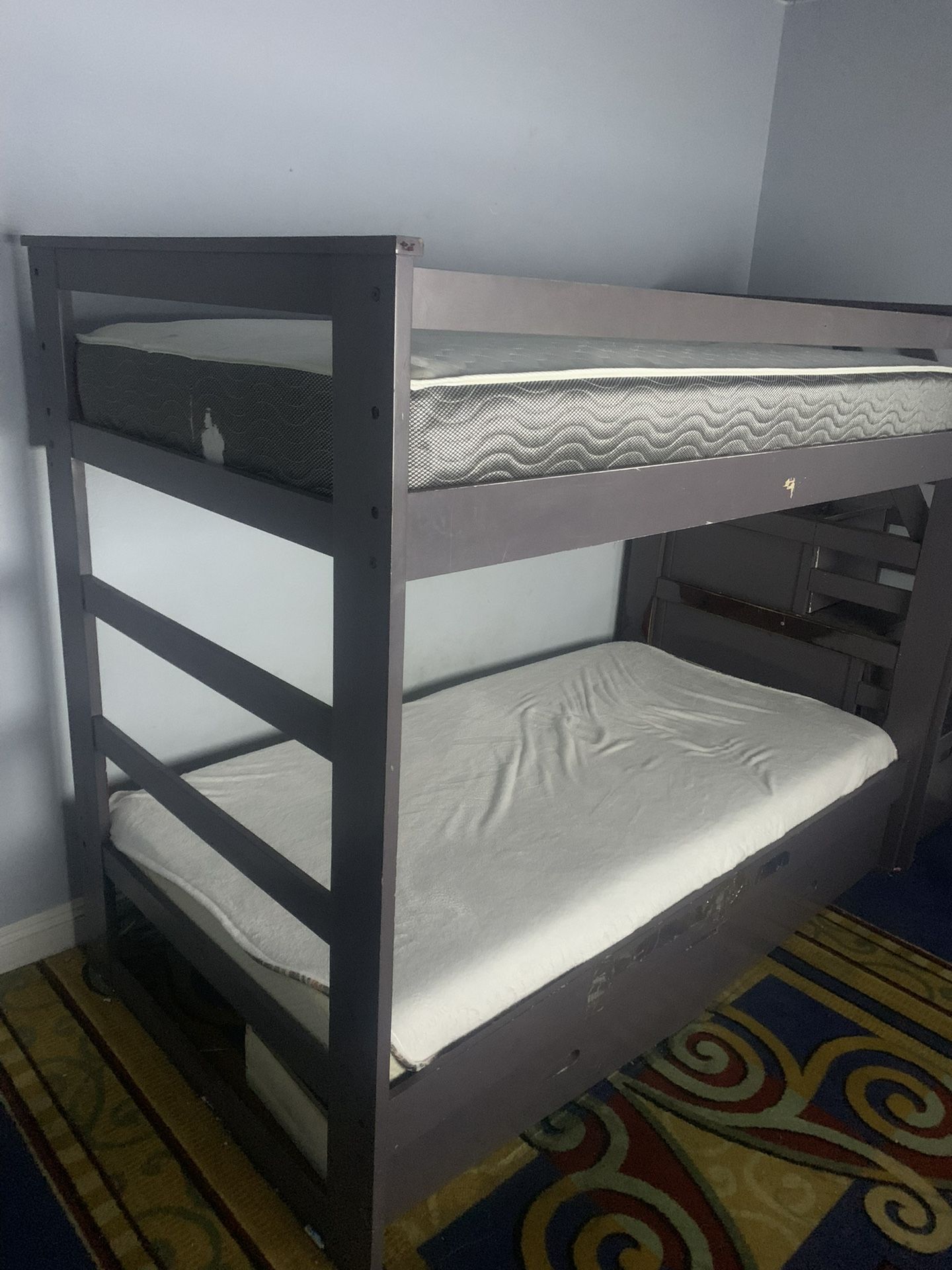 Twin Bunk Bed Moving Sale Must Go!! 350 with mattresses one mattress is foam to your body, and the other mattress is double hilltoprand, new mattress!