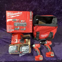 🧰🛠Milwaukee M18 Brushless Compact Hammer Drill/Impact Combo Kit w/(1)2.0 & (1)4.0 Batts/Charger/Bag-NEW!-$240!🧰🛠