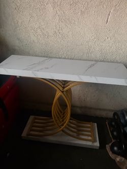 Console Table White Marble Top Gold Base