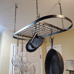 Black Hanging Pot/Pan Rack With Hooks, The Cast Iron Skillet, 3 Nets