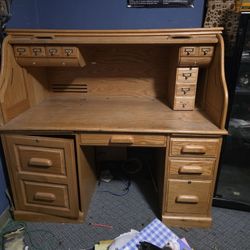 Solid Golden Oak Rolltop Computer Desk by Aspen Classics