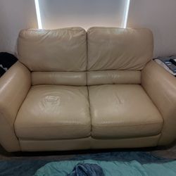 Love Seat Tan Leather Couch Sofa