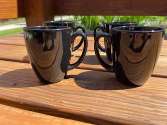Classic Cafe Corelle Stoneware Set of 4 Black Ceramic Coffee Mugs