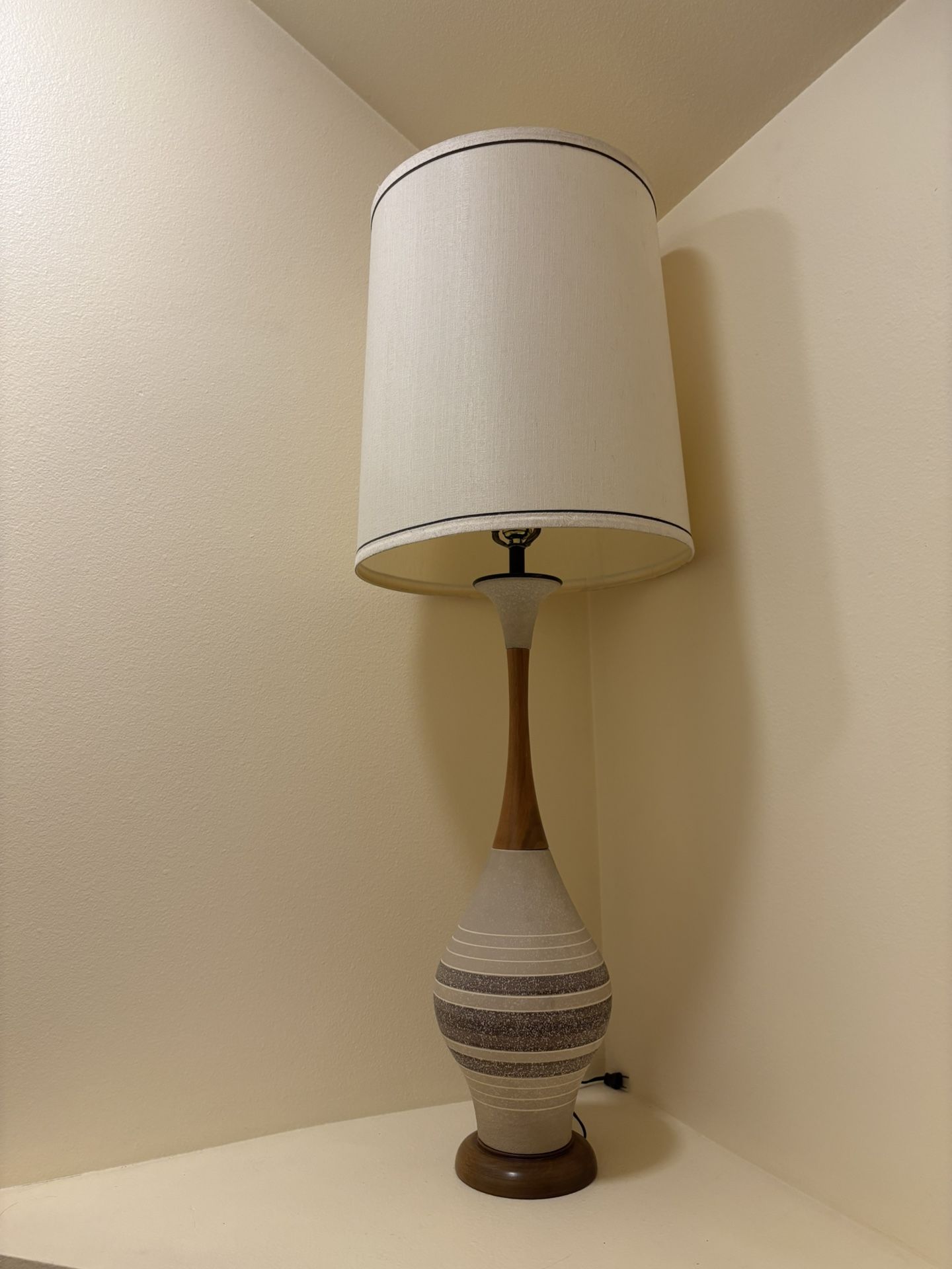 Mid Century Modern Walnut And Ceramic Lamp