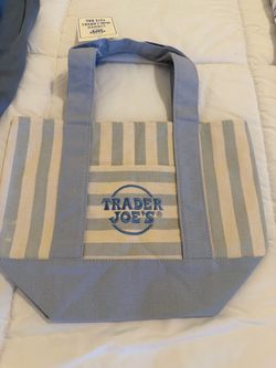 Trader Joe’s striped mini canvas tote blue