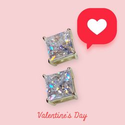 8 Karat Moissaninte Square Princess Cut Stud Earrings Gold over 925 Sterling Silver $2800 RETAIL