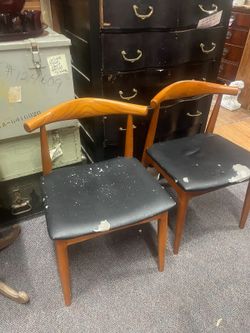Vintage mid century modern wood pair of chairs solid sturdy needs new fabric