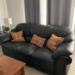 Genuine Black Leather Couch
