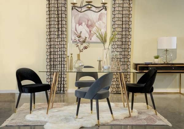 Stylish Glass Mid-Century Modern Dining Table with Velvet Chairs! Best Prices!