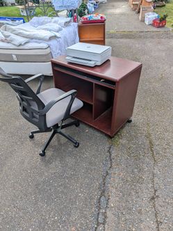 Desk, chair and printer