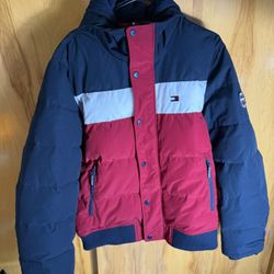 Tommy Hilfiger Men's MultiColor Block Full Zip Lined Hooded Puffer Jacket Size L