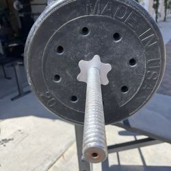 Bench Press Rack  -adj. Bench -weight Bar With 50 Lbs Wt On