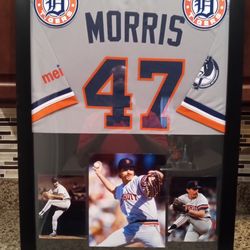 JACK MORRIS HALL OF FAMER, WITH THE DETROIT TIGERS, BRANDED, FRAMED JERSEY.