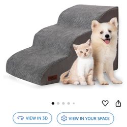 3 Tiers Dog Ramp And Stairs For Beds Or Couches - Non-Slip Sturdy Pet Steps - For Small Dogs To Get On High Bed 3 Steps - Grey