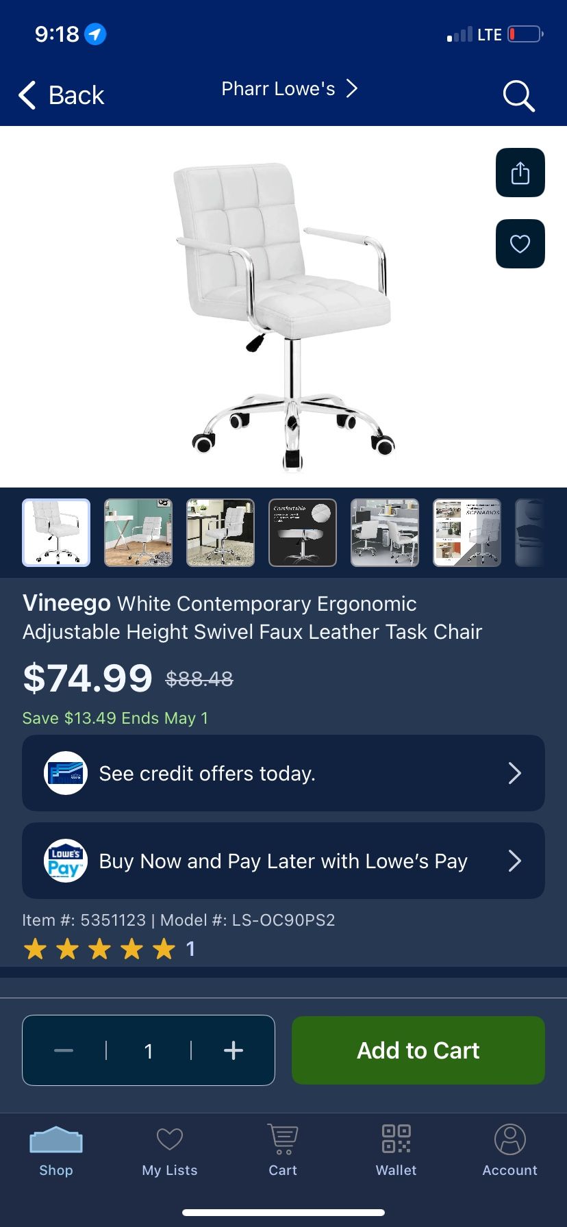 Vineego WHITE ADJUSTABLE HEIGHT SWIVEL FAUX LEATHER CHAIR 