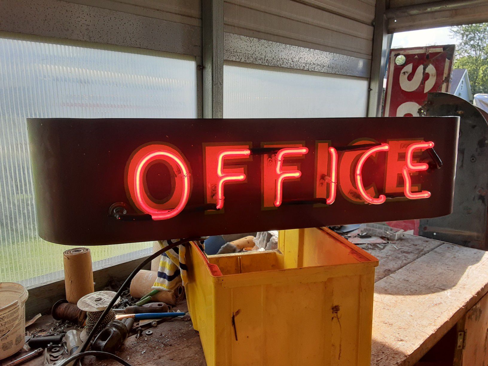 Old neon office sign
