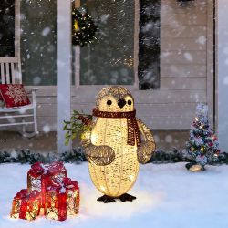Indoor Outdoor Lighted Penguin Holiday Decorations, Gray and White 15" ，HD1413