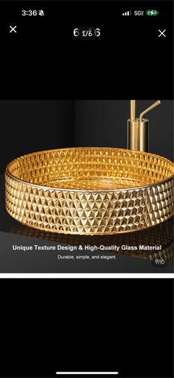 15" Modern Luxury Diamond Shaped Crystal Glass Bathroom Vessel Sink In Gold $80