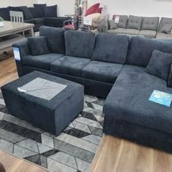 New Black Or Gray Sectional And Ottoman Sofa Couch 