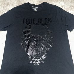 True Religion SKULL T-Shirt Mens M Black Crew Neck Short Sleeve Logo Top