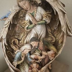 Christmas Statue Of Mary Jesus Joseph With Angel