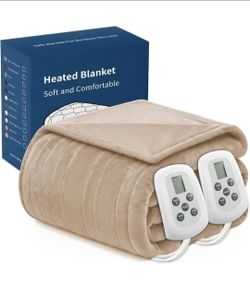 King Size Electric Blanket, Dual Control Heated Blanket 10 Heat Level Overheat Protection Machine Washable
