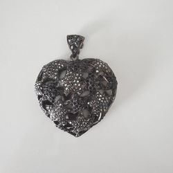 Big Heart Pendant Necklace Antique Silver Color Star Pattern Charm Pendant