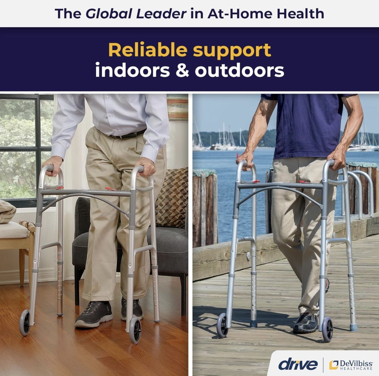 Lightweight Aluminum Deluxe Front Wheel Folding Walker 10211-4ASM (((NEW)))