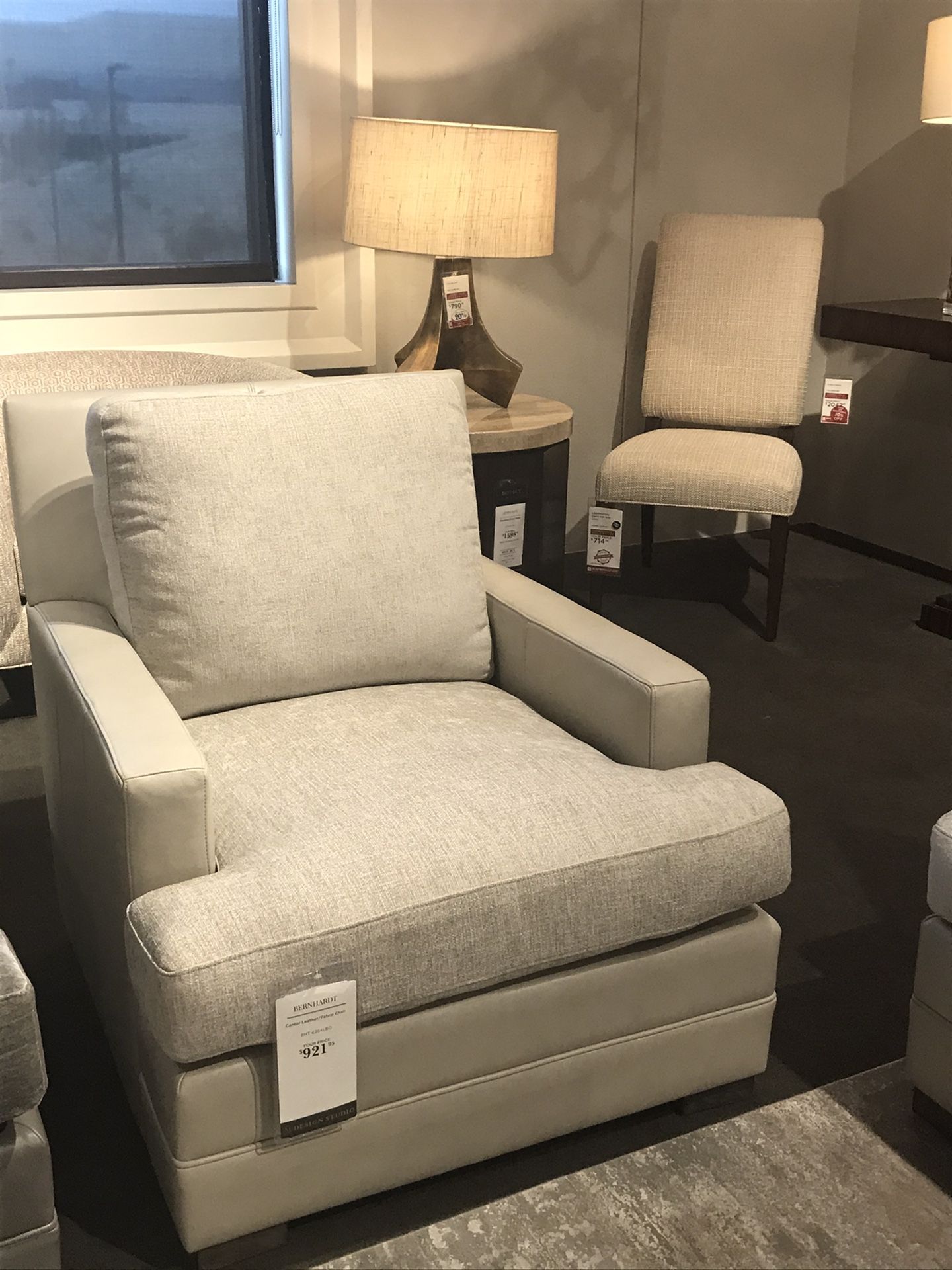Beautiful Ivory leather and fabric sofa
