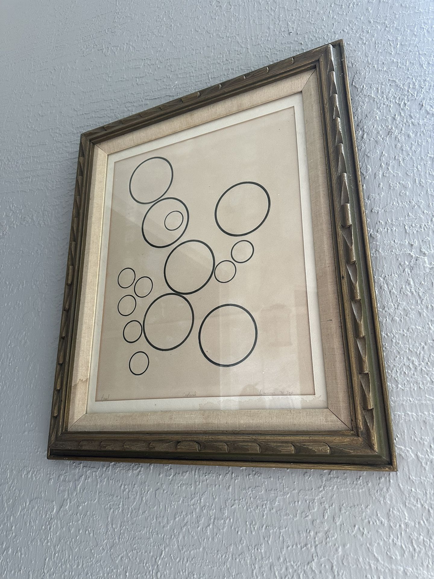 Vintage Mcm 70s Op Art Circles Signed Artist Proof Mid Century Wall Art Framed