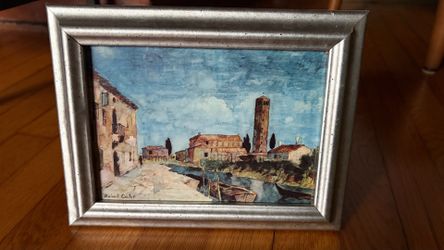 Vintage Roland Oudot Mid-Century Framed Italian Canal Scene Print